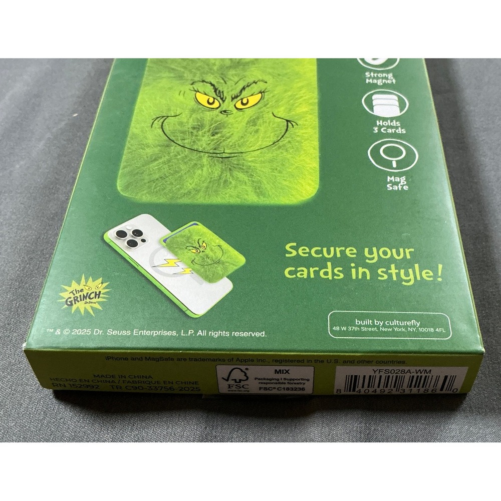 Dr. Seuss The Grinch Magnetic Wallet for iPhone MagSafe Green Fuzzy CultureFly - Picture 2 of 4